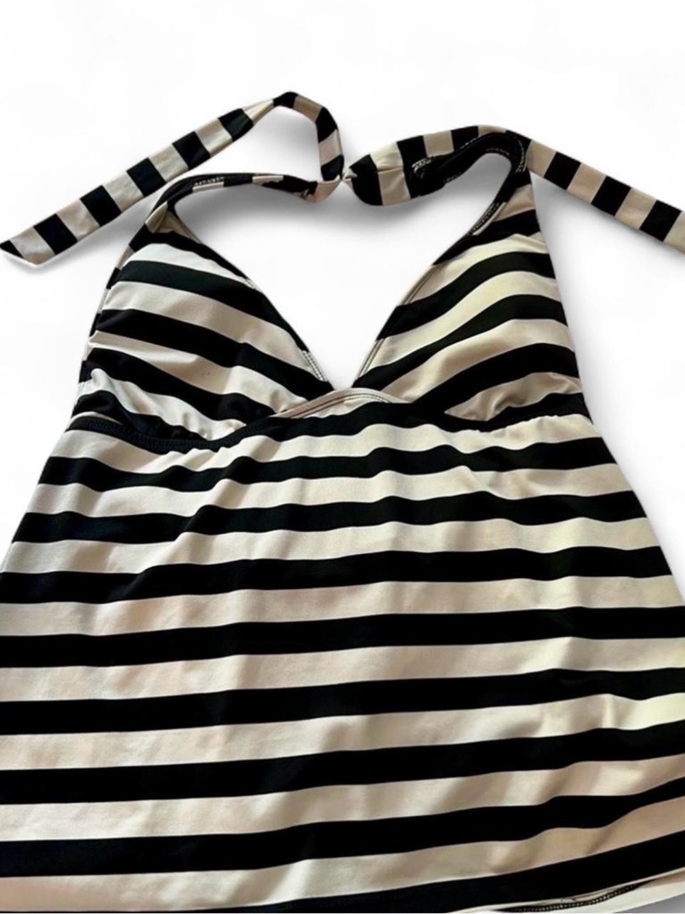 Black & White Striped Women’s Halter Tankini Top